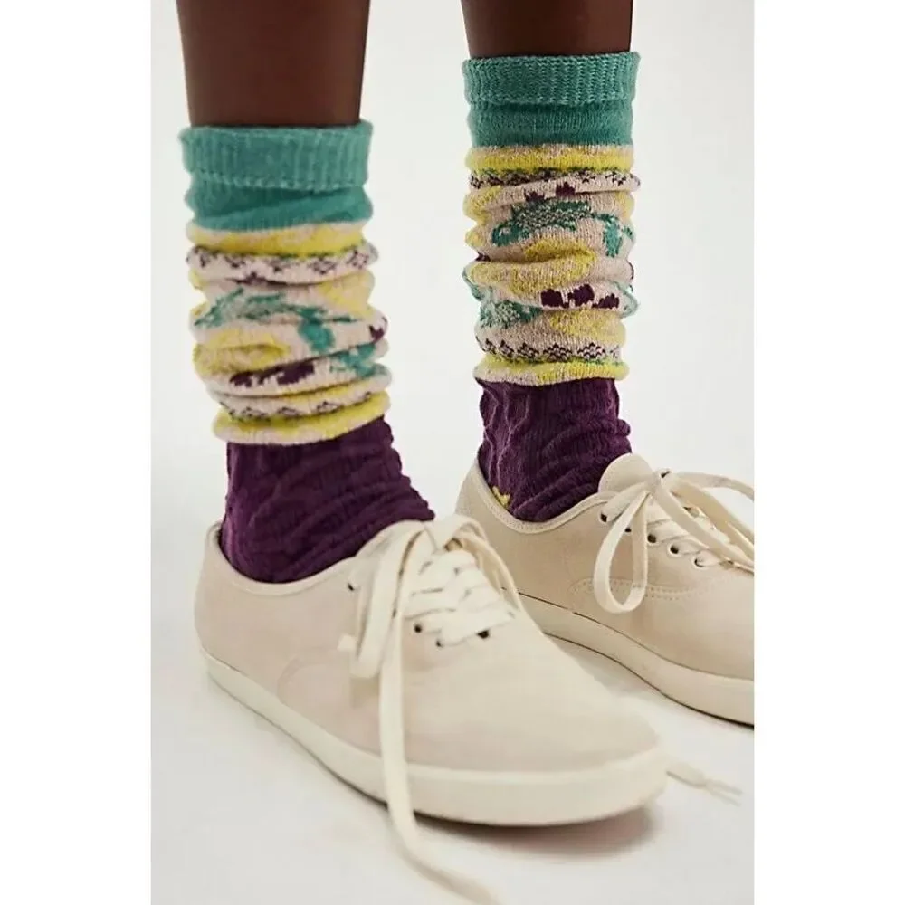 NEW Free People Playing Koi Tall Nordic Socks One size Purple Multicolor